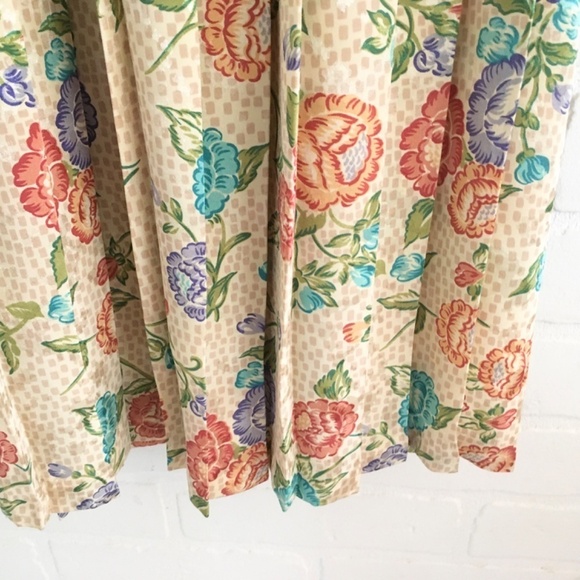 Vintage Midi skirt Pleated Satin Floral print Fairy Cream Peach Aqua purple L - Picture 3 of 12